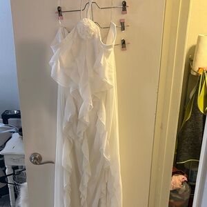 Boohoo White Halter Maxi Dress with Ruffle Detail